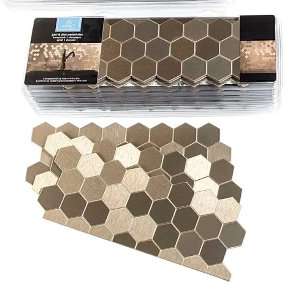 Aspect Peel and Stick Backsplash Honeycomb Champagne Matted Metal Tile .86 Sq Ft